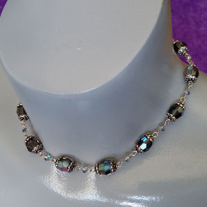 Vintage choker necklace black diamond iridescent